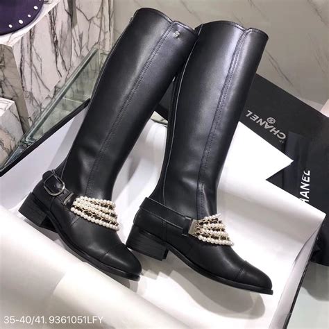 chanel knee boots pearls|Chanel leather boot with heel.